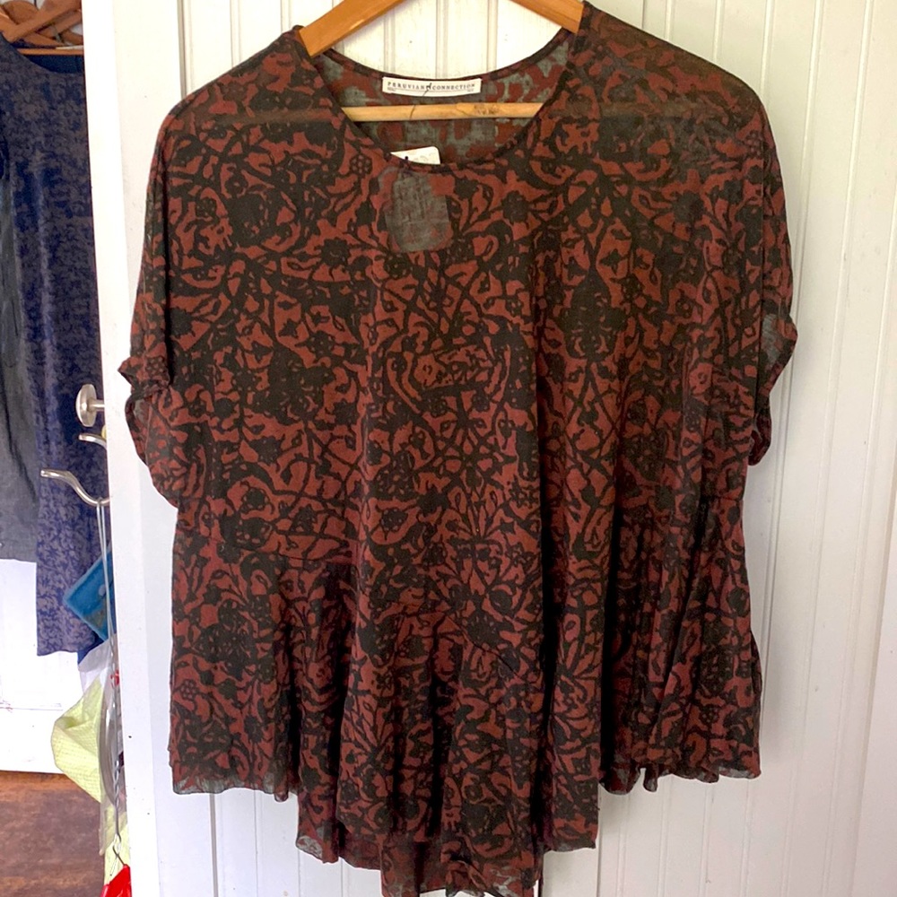 Peruvian Connection, Lace Silhouette Top.  Sexy, Flirty, Fun.  M/L.